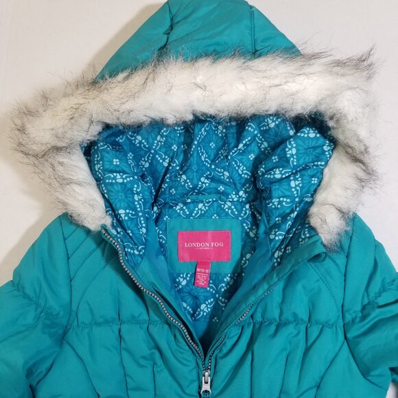 London Fog Jacket Teal Green Puffer Full Zip Hooded Long Sleeve Youth Medium - Picture 8 of 9